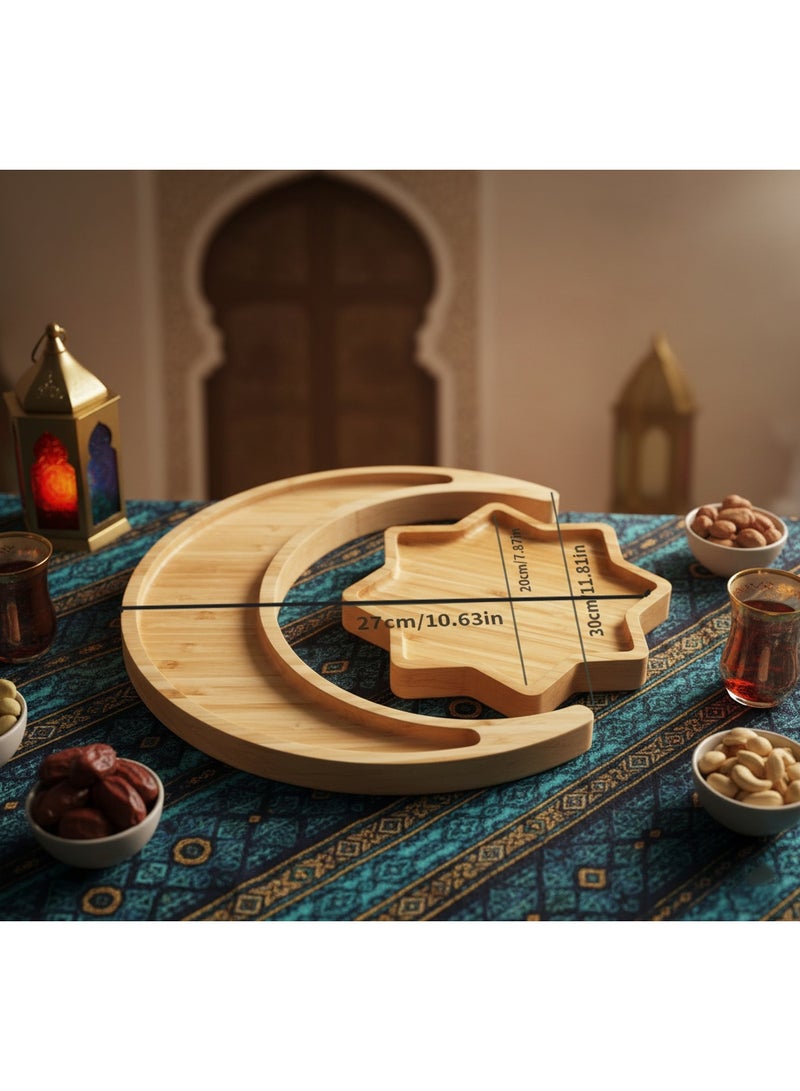 Fruit Platter – Crescent Moon Set – Bamboo Tray with Wooden Base – Eid al-Fitr Party Snack Plate - Image 5